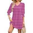 thumbnail image 5 of Qulqfy Dresses for Women Pink Casual 3/4 Sleeve Mini Short V Neck Striped Tunic Dresses Women Fall Dresses L, 5 of 7