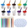 thumbnail image 1 of 1 Set Paint Brush Durable Bristle User-friendly Plastic Children Draw Brush  Palette Paint Cups Set Painting Tool, 1 of 10