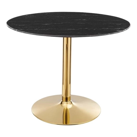 Maklaine 40" Modern Artificial Marble & Metal Dining Table in Black/Gold