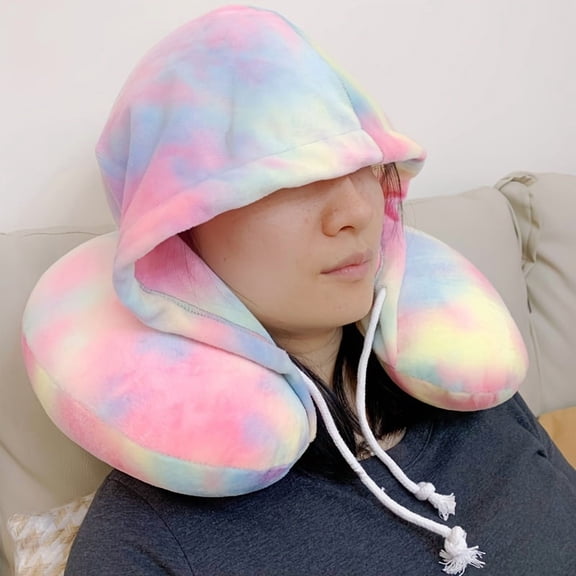 Travel Pillow Microbead Hooded U-Shaped Pillow, Japanese Multi-Functional Neck Pillow, Airplane Nap Hooded Neck Support Pillow