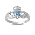 thumbnail image 1 of Love Claddagh Simulated Aquamarine Cubic Zirconia Ring Sterling Silver 925 Size 9, 1 of 2