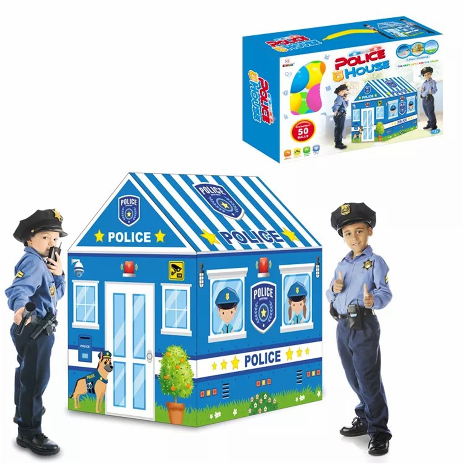 CIPACHO Kids Police Play Tent Children Playhouse, Indoor Outdoor Play Tents, Toddler Toy House Clubhouse, Play House for Boy Girl, Blue