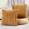 thumbnail image 1 of SURJDE Camel Striped Decorative Throw Pillow Covers 14x14 Inch Set of 2,Square Fall Decorations Couch Pillow Case,Soft Cozy Faux Rabbit & Velvet Back,Modern Home Decor for Bed, 1 of 6