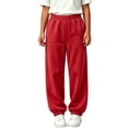 thumbnail image 2 of Bixock Sweatpants for Girls High Waist Jogger Pants Kids Elastic Waist Pleated Detail Solid Color Side Pocket Loose Stretch Fall Winter Sport Wear Size 6-7Years, 2 of 5