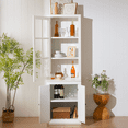 thumbnail image 4 of 75.25'' Tall Freestanding Pantry Cabinet with Glass Door & Lattice Window, Farmhouse Display Cabinets with Storage, Hutch with Double-Action LH&RH Door, 4 of 6
