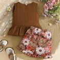 thumbnail image 5 of CAUYDY Baby Toddler Girls Floral Short Sleeve Tops T-Shirt Vest & Denim Shorts Set Kids 1T 2T 3T 4T 5T Clothes Summer Outfits (Sizes 6-9 Months,H03-Coffee), 5 of 6
