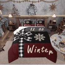Manfei Christmas Ribbin Bow Full Size Comforter Sets for Teen, Black Brown Bedding Comforter Set, Western Festival Reversible Bedding Sets, Super Cozy Room Decor, 3-Piece