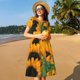 thumbnail image 4 of Fotbe Sunflowers 7 Vestido Largo de Moda para Mujer, Vestido Tipo Camiseta con Manga Corta y Estilo Casual a Rayas y Bloques de Color, 4 of 6