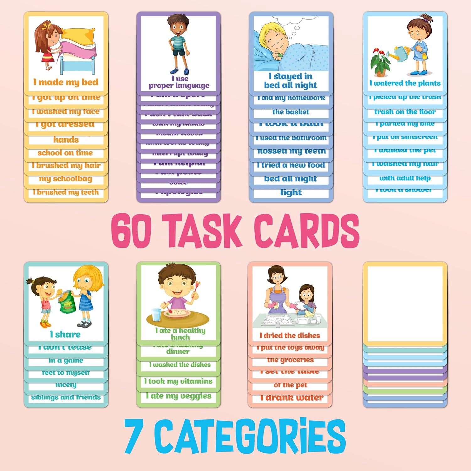 Kids Responsibility Chart Board with Magnets, 63 Chores, Potty Train Tasks, Multiple Children (Pocket)