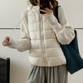 thumbnail image 2 of Uaswgudfs Women's Warm Cropped Puffer Jacket, Long Sleeve Hooded Casual Coat, Solid Color Winter Outerwear with Nylon & Spandex for Layering Beige L, 2 of 6