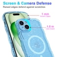 thumbnail image 3 of Designed for iPhone 15 Magnetic Phone Case,Compatible with Mag-safe,Cute Curly Wave Frame Design,Sparkly Bling Glitter Shockproof Anti-fall Rugged Transparent Phone Case,Blue, 3 of 7