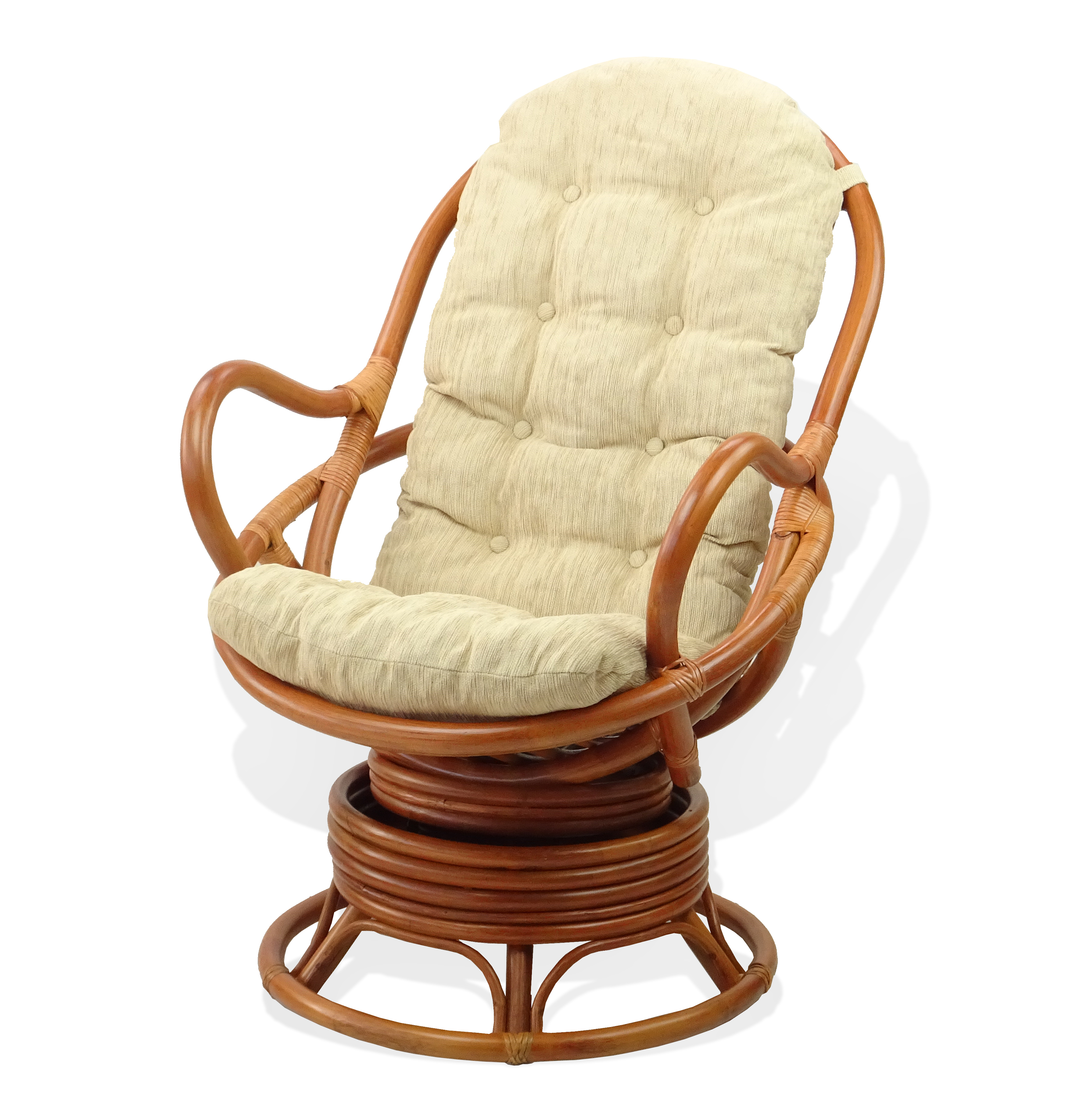 SK New Interiors Set of 2 Java Swivel Rocking Lounge Chair Natural Rattan Wicker with Cream Cushion and Round Coffee Table, Colonial - image 4 of 5