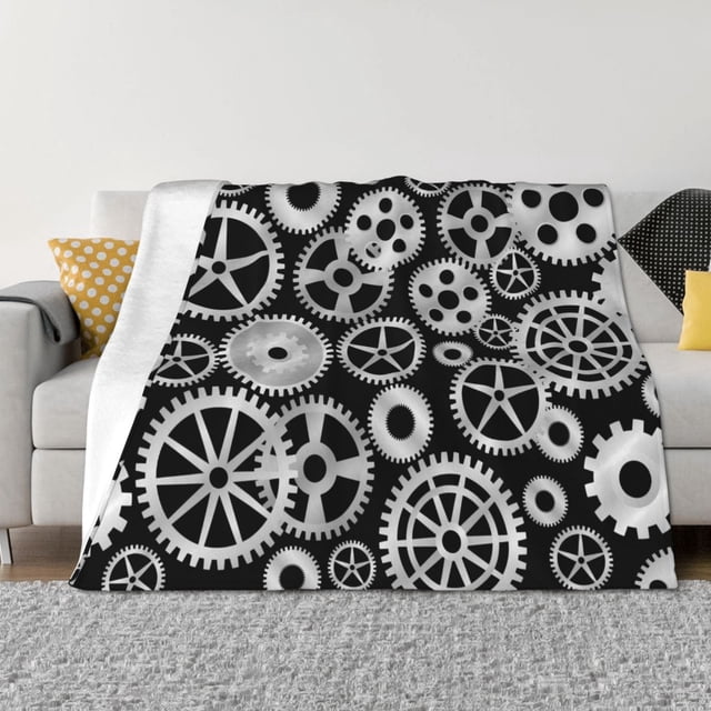 Balery Metallic Gears Manta de Franela con Dibujo, Lujo Ultra Suave y Cálido, Antipelusa y Resistente a las Arrugas para Cama, Sofá, Camping -80"x60"