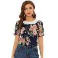 thumbnail image 1 of Blusa Campesina Con Volantes Y Cuello Redondo Plisado Con Bordado Floral Para Mujer Azul oscuro M, 1 of 5
