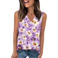thumbnail image 2 of SAATLERI Women's V-Neck Sleeveless Hawaiian Tank Tops Loose Fit Summer Casual Trendy Tropical Print Tee Holiday Beach Tshirt, 2 of 5