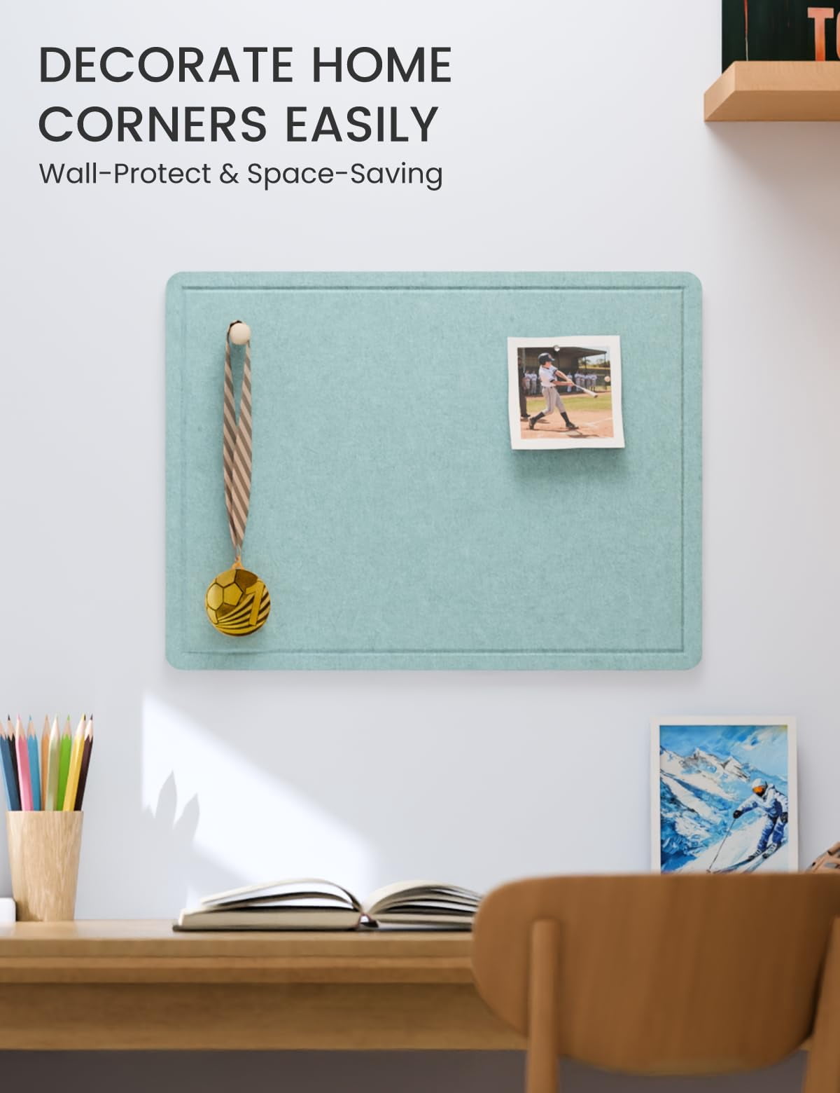 Bulletin Board  23.6" X 17.5" Cork Alternative With 12 Safe Removable Adhesive Tabs Foldable Felt Pin For Home Office Classroom Bedroom Entryway Walls-aqua Blue