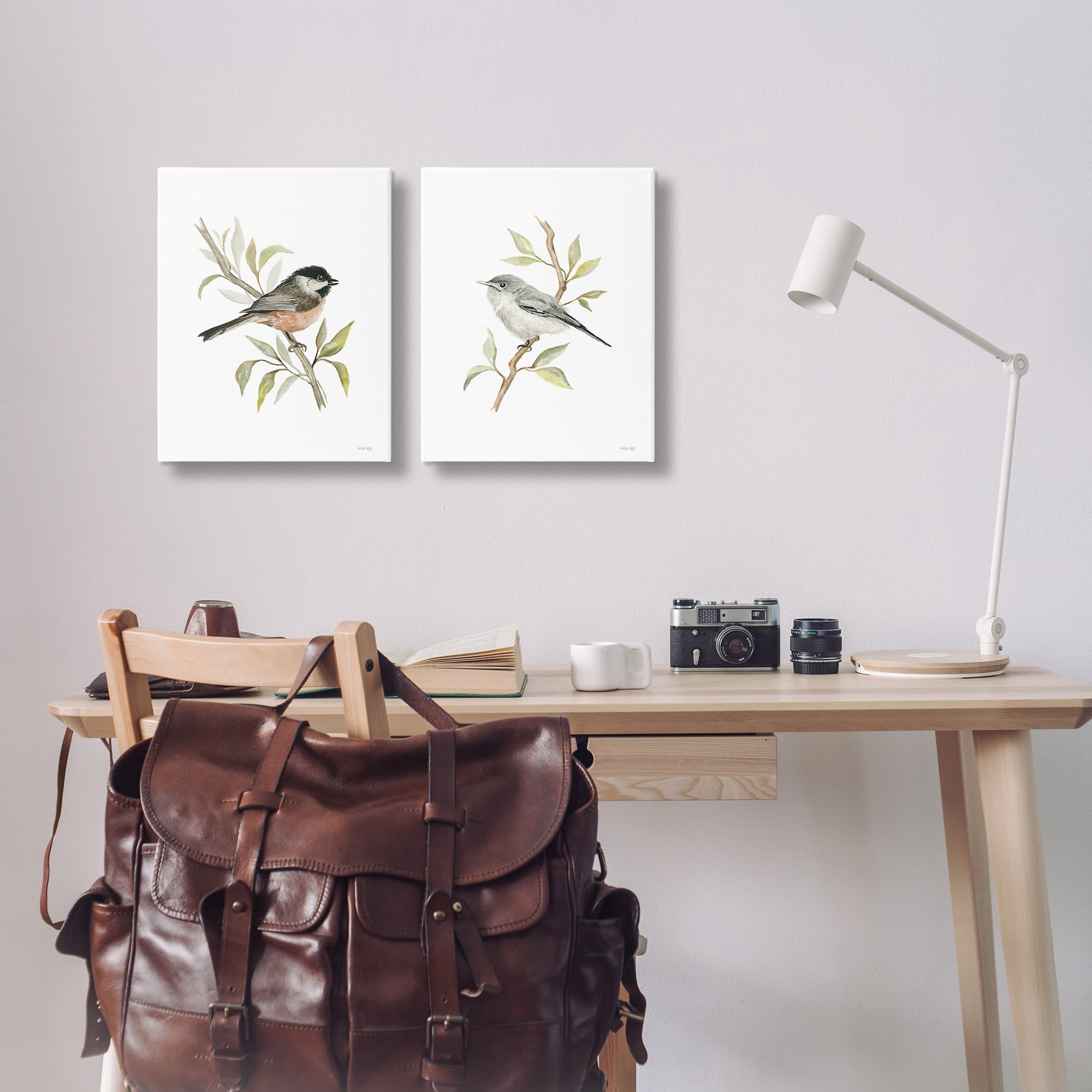 Stupell Industries Small Birds on Branches Animals Painting Wrapped Canvas Art Print Wall Art, 16 x 20, Set of 2