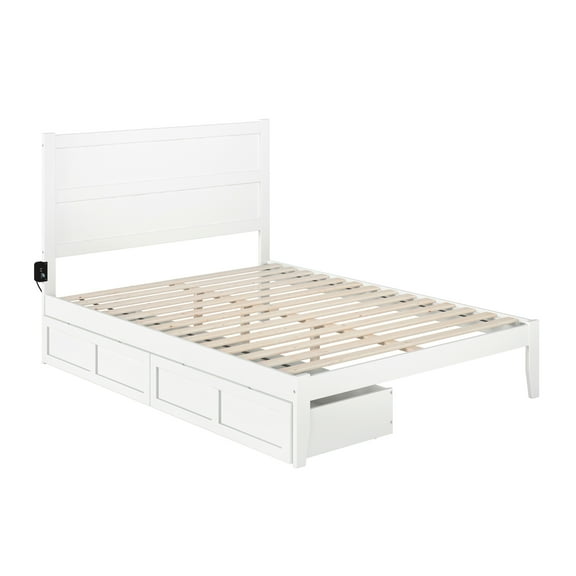 AFI NoHo Traditional Solid Wood Queen Bed with 2 Storage Drawers in White