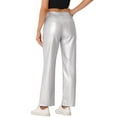 thumbnail image 3 of DARING DIVA Faux Leather Pants for Women's High Waist Straight Leg Punk PU Trousers M Silver, 3 of 6