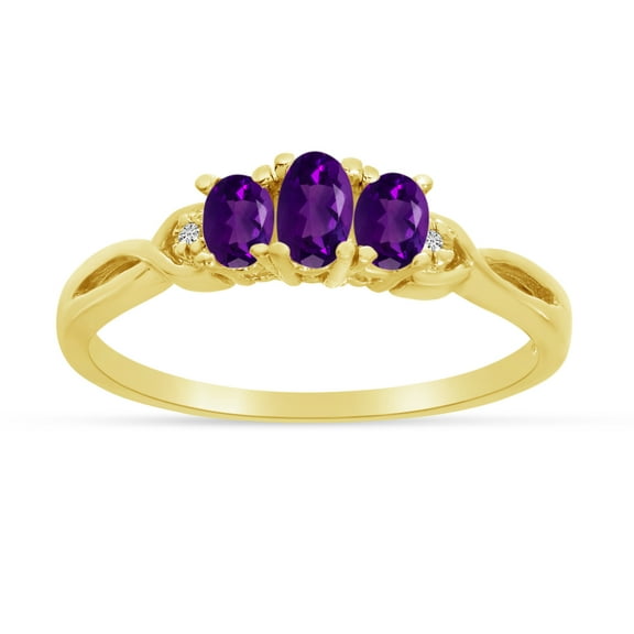 10k Yellow Gold Oval Amethyst And Diamond Three Stone Ring