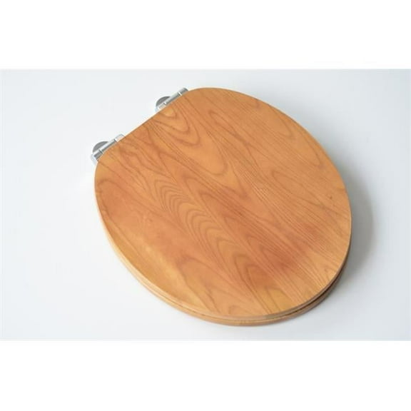 Contemporary Design Full Cover Solid Oak Wood Round Front Toilet Seat, Natural Oak