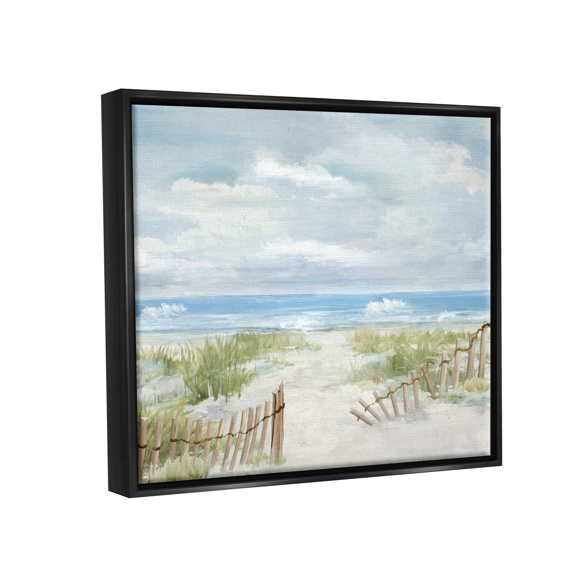 Stupell Industries On The Island Landscape Landscape Painting Black Floater Framed Canvas Art Print Wall Art, 21 x 17
