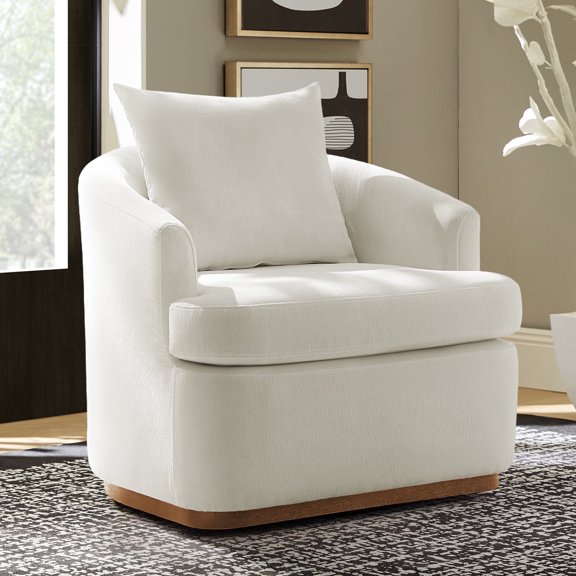 Tina's Home Modern Chenille Swivel Accent Chair Set of 2, 360° Barrel Chairs with Lumbar Pillow Ivory