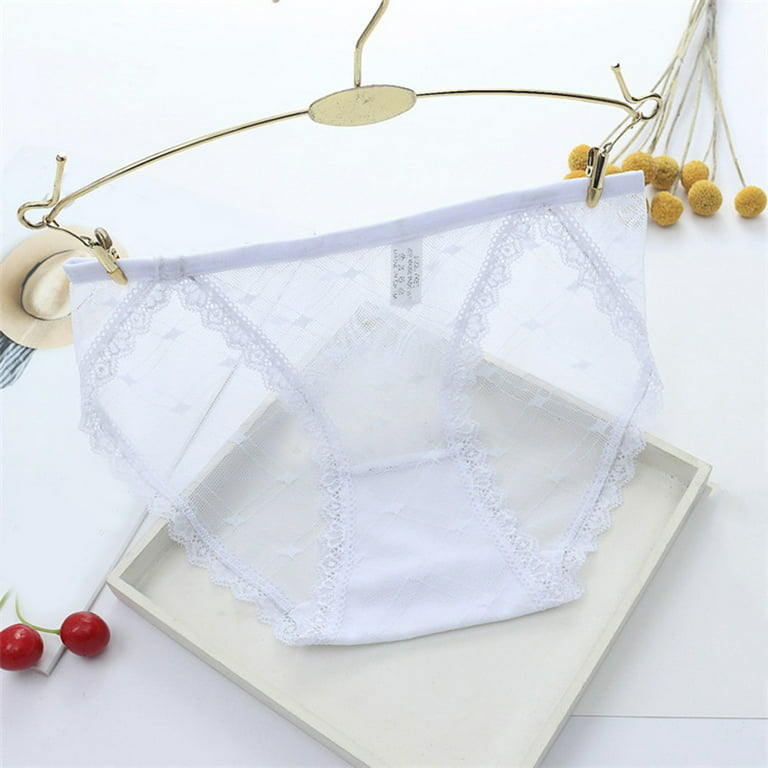 Aayomet Womens Underwear Cotton Womens Lace Trim Seamless Sheer Panties  Briefs Cotton Crotch,White XL 