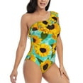 thumbnail image 3 of Haiem Sunflowers With Green Leaves Women's One Piece Swimsuits Tummy Control One Shoulder Bathing Suits Ruffle Swimwear-Small, 3 of 8