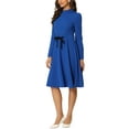 thumbnail image 4 of INSPIRE CHIC Women's Wear to Work Elegant Mock Neck Long Sleeve Self Tie Waist Knit Midi Dress S Royal Blue, 4 of 6