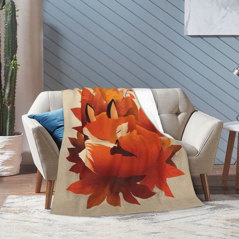 Sleepy Fox Autumn Throw Blanket - Cozy Woodland Maple Leaf Art
