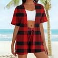 thumbnail image 5 of Bovxnpu Lounge Sets for Women Summer 2 Piece Outfits Set Printed Short Sleeve With Cardigan And Pocket Shorts Casual Set, 5 of 7