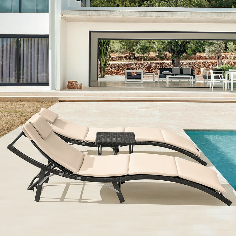 Devoko 3-Piece Patio Chaise Lounge Set, Adjustable PE Rattan Devoko 3-Piece Patio Chaise Lounge Set, Adjustable PE Rattan