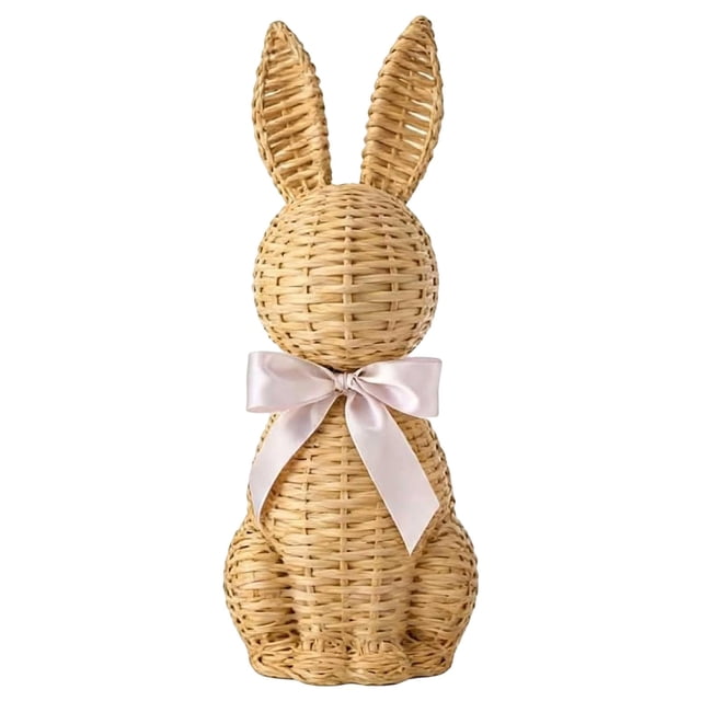 Dvumao Home Decor, Rattan Effect Resin Easter Bunny Figurines Decor Wicker Easter Bunny Garden Statue With Bow For Spring Table Centerpieces Indoor Outdoor Patio Yard