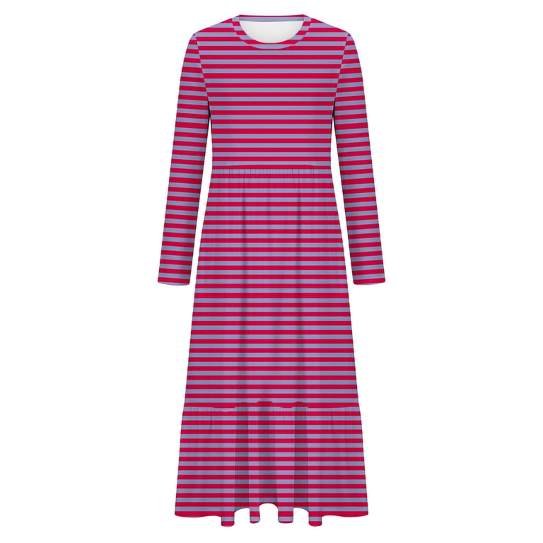 Qunyiney Long Sleeve Womens Dresses Casual Striped A-Line Dress Crew Neck Flowy Empire Waist Maxi Dresses, Women's, Size: Medium, Pink Qunyiney Long Sleeve Womens Dresses Casual Striped A-Line Dress Crew Neck Flowy Empire Waist Maxi Dresses, Women's, Size: Medium, Pink