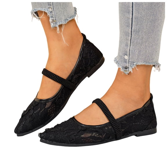 Rokment Women's 3D Flower Lace Dress Shoes Delicate Bride Wedding Mesh Pointed Toe Slip on Ballet Flat Comfortable Walking Low Heels Dressy Loafers Black Size 6.5