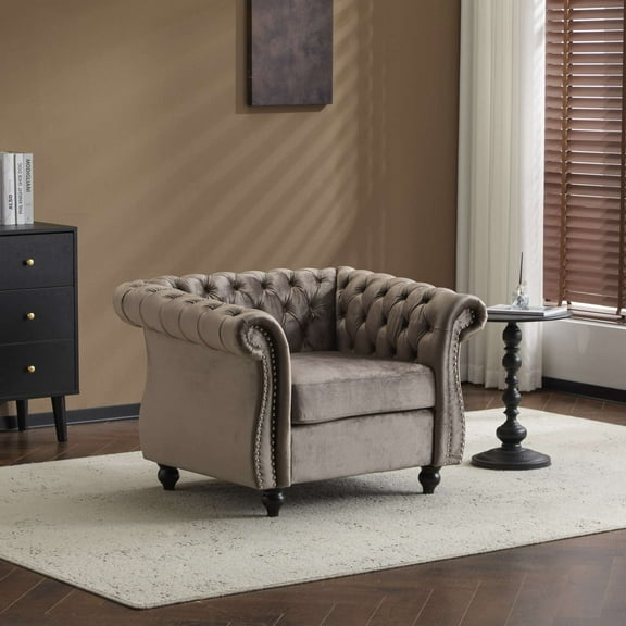 Christopher Knight Home Chesterfield Arm Chair, Wood Frame, Velvet Upholstery with Button Tufted, Dark Brown