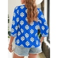 thumbnail image 3 of DOKOTOO Blouses for Women Boho Floral Print V Neck Tunic Tops Casual Summer Loose 3/4 Sleeve Chiffon Shirts, 3 of 8