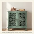 thumbnail image 3 of iooHug Vintage Hollow-Carved Accent Cabinet, 2-Door Storage Sideboard with Adjustable Shelf and Solid Wood Legs, for Living Room, Entryway,Green, 3 of 9