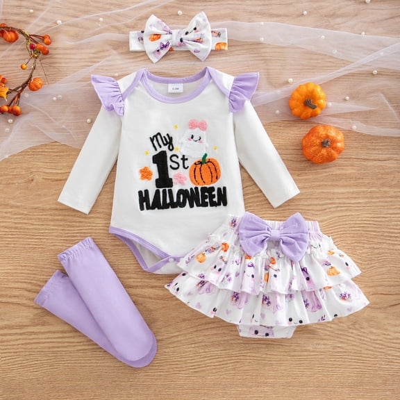 Infant Boys Clothing Set Cartoon Print Long Sleeve Romper and Shorts with Headband Outfit Sets Size 9-12 Months ,Purple