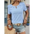 thumbnail image 4 of Blusas Casuales de Verano para Mujer, con Bordados Huecos, de Corta, Color Azul , Talla XXL., 4 of 9