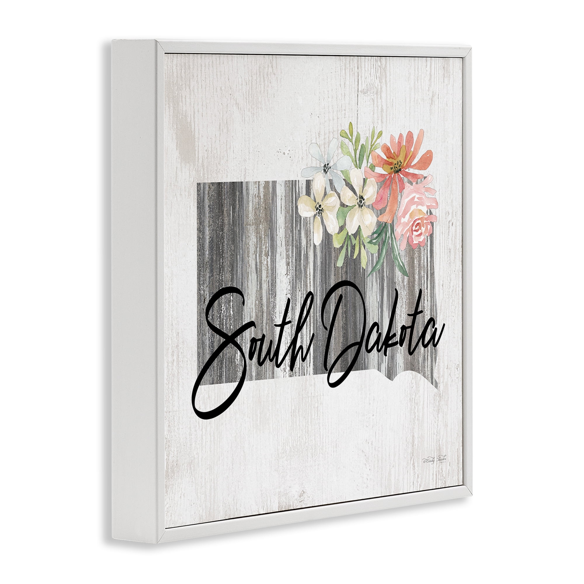 Stupell Industries Shabby Chic South Dakota Botanical & Floral Painting White Framed Art Print Wall Art, 24 x 24