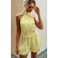 thumbnail image 3 of Femmes Rompers - Été Floral Ruffle Licol Cou Sans Manches Élastique Taille Romper Shorts Combinaison, 3 of 7