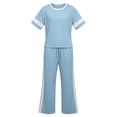 thumbnail image 4 of Uootdi Athleisure Sets Women Solid Color Striped Trim Short Sleeve Tee And Long Trousers Soft Breathable Gym Wear Sets Gift, 4 of 8