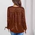 thumbnail image 3 of Blusa Manga Larga Correa Puño Cuello Redondo Sedoso Botón Abajo Casual Moda Cardigan Tops para Mujer Marrón L, 3 of 8