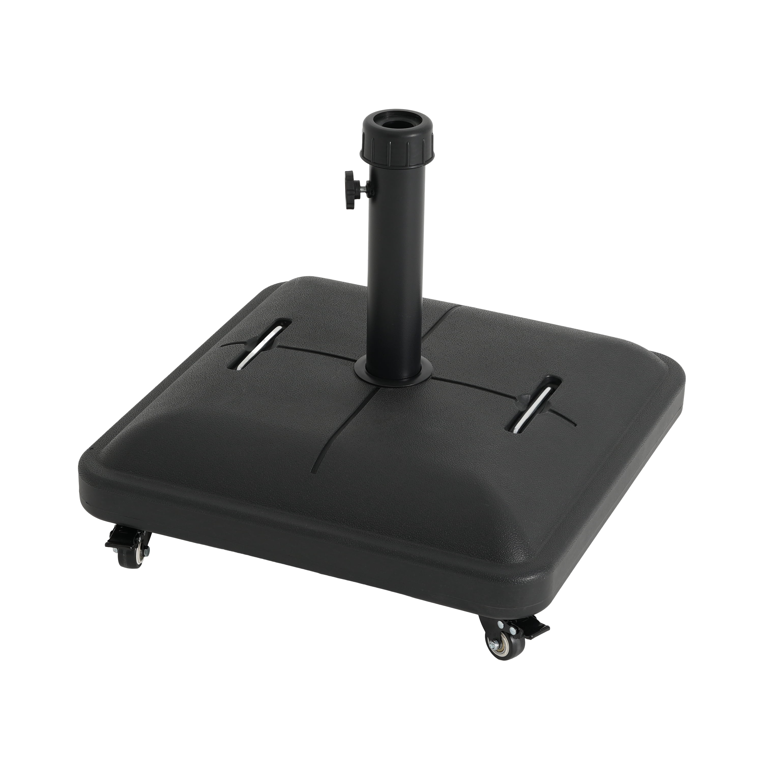 Umbrella Base 90 Pound Square with Concrete Fill and Resin Shell, Heavy Duty Patio Umbrella Stand with Wheels for Outdoor Shade, Black