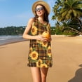 thumbnail image 3 of Honeii Yellow Black Plaid Sunflower Print Women's Sleeveless Dress, Loose Fit Casual Dress for Women, Summer Fashion Dress, 3 of 7