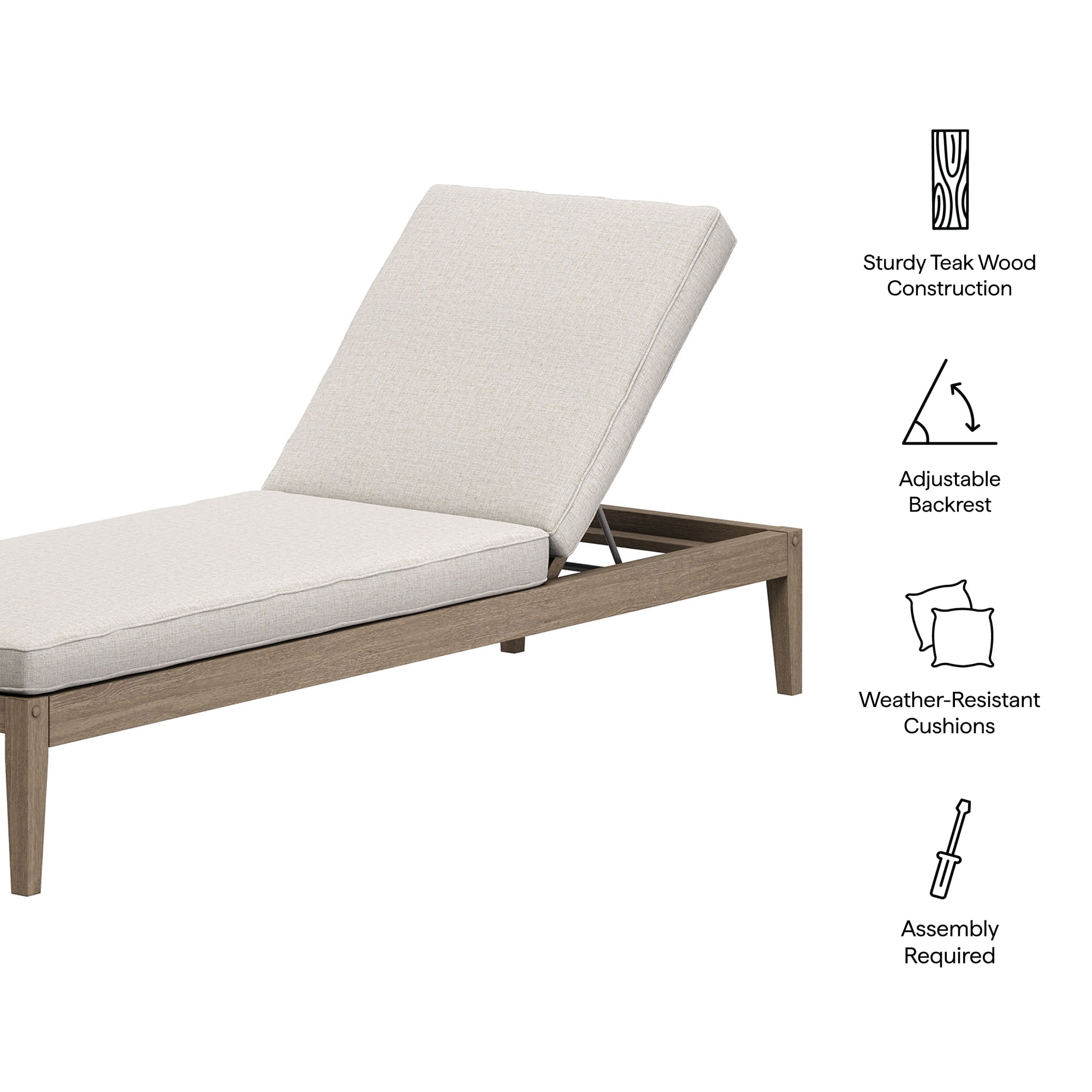 Northlake Outdoor Teak Chaise Lounge in Weathered Gray Pebble