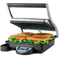 thumbnail image 1 of Ovente Electric Panini Press Grill 4 Slices Non Stick Coated Plates with Digital LCD Display for Temperature Settings, 30 Minute Timer with Auto Shut-Off, Cool Touch Handle, Silver (GP1000BR), 1 of 8