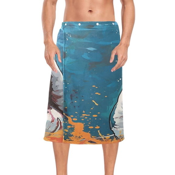 Ryvnso Men's Adjustable Shower Wrap Shark Big Mouth Bath Towels with Snap Closure 28 x 60 inch